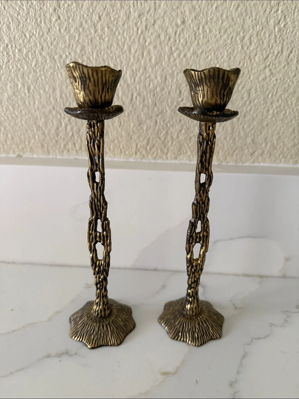 Mid Century Hein Ami Israeli Brutalist Brass Candlesticks Set of 2